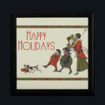 Vintage Christmas Shopping Family Fun Gift Box<br><div class="desc">Vintage Christmas Shopping - This vintage Christmas card shows a family coming home with lots of Christmas gifts! Christmas is certainly looking wonderful this year! Mummy has been Christmas shopping and is carrying a big stack of Christmas gifts. A little Christmas girl has a Christmas wreath, and the younger child...</div>