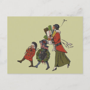Vintage Christmas Shopping Family Fun Holiday Postcard