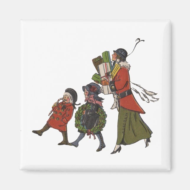 Vintage Christmas Shopping Family Fun Magnet (Front)