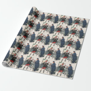 Vintage Christmas, Shopping Presents Policeman Wrapping Paper