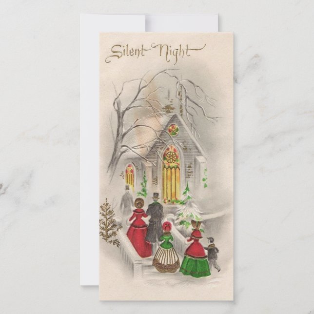 Vintage Christmas Silent Night Church Holiday Card (Front)