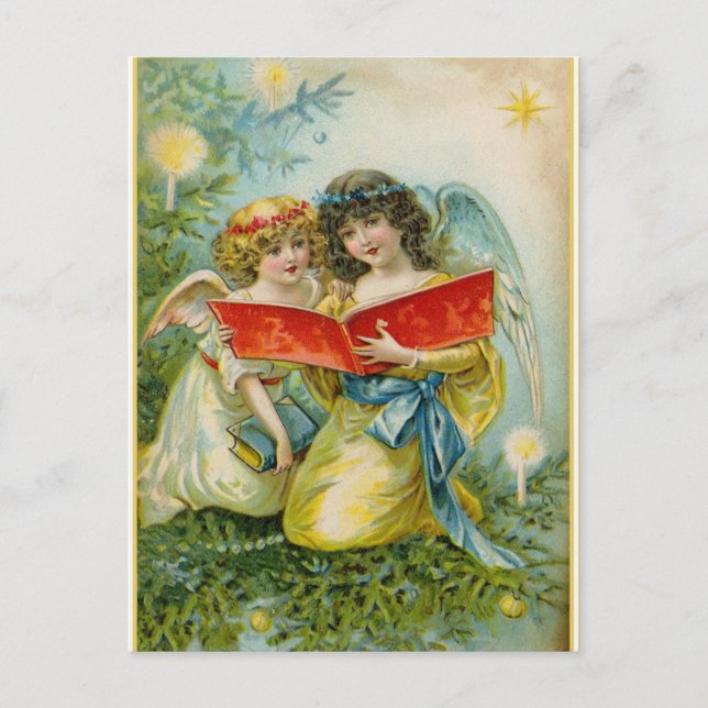 Vintage Christmas Singing Angels Holiday Postcard (Front)