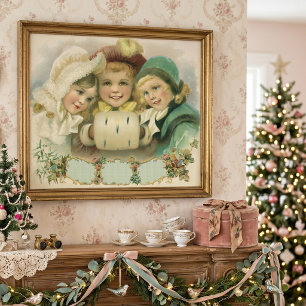 Vintage Christmas Sisters, Victorian Children Poster