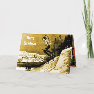 VIntage Christmas,Ski race winner, gold Holiday Card