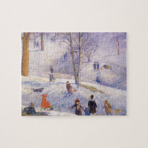 Vintage Christmas, Sledding, Central Park Glackens Jigsaw Puzzle