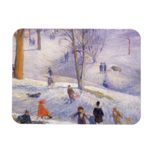 Vintage Christmas, Sledding, Central Park Glackens Magnet