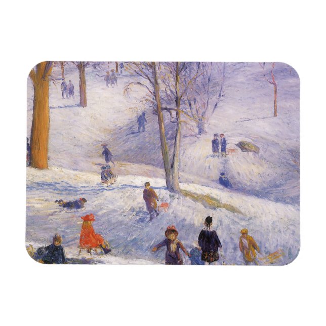 Vintage Christmas, Sledding, Central Park Glackens Magnet (Horizontal)
