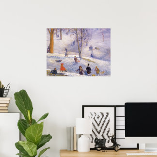 Vintage Christmas, Sledding, Central Park Glackens Poster