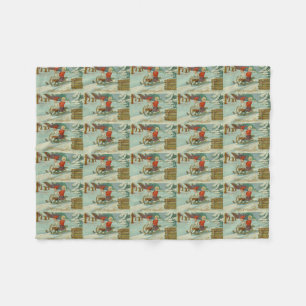 Vintage Christmas Sledding with Children Fleece Blanket