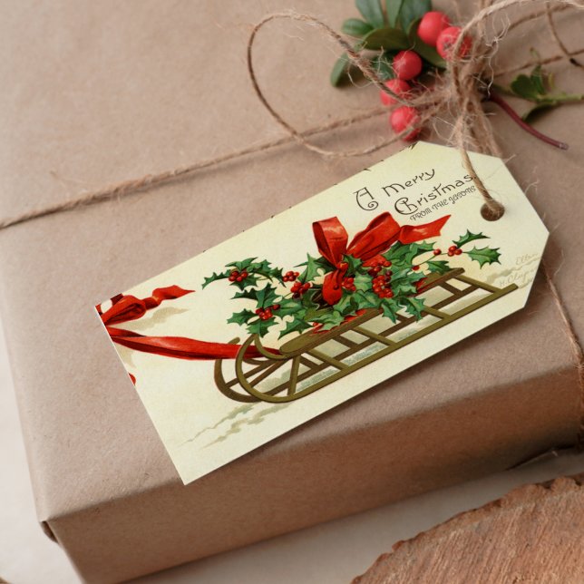 Vintage Christmas Sleigh greetings Gift Tags (Vintage Christmas Sleigh Greetings Gift Tag)