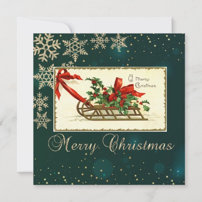 Vintage Christmas Sleigh,Mistletoe Snowflakes (Front)