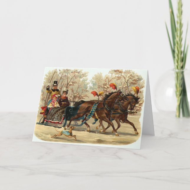 Vintage Christmas Sleigh Ride, Holiday Card (Front)