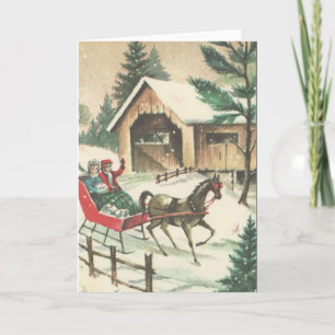 Vintage Christmas Sleigh Ride Holiday Card