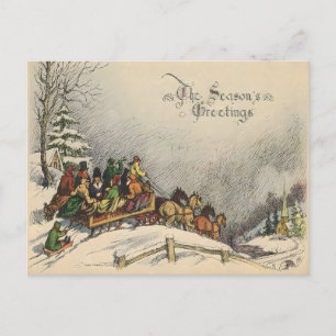 Vintage Christmas Sleigh Ride Postcard