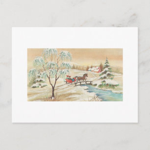 Vintage Christmas Sleigh Ride Scene Holiday Postcard