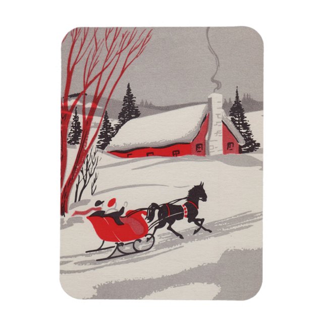 Vintage Christmas Sleigh Snow Scene Magnet (Vertical)