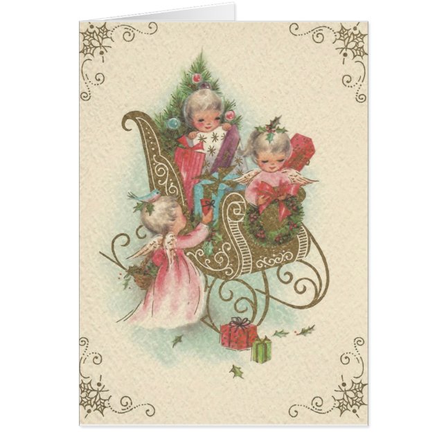 Vintage Christmas Sleigh With Angels (Front)