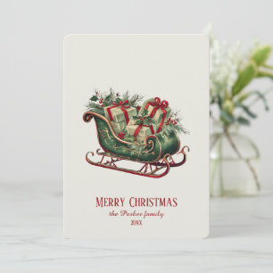 Vintage Christmas Sleigh with Gifts and Greenery  Holiday Card