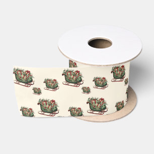 Vintage Christmas Sleigh with Gifts and Greenery Satin Ribbon