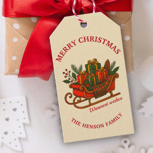 Vintage Christmas Sleigh with Gifts Holiday Gift Tags