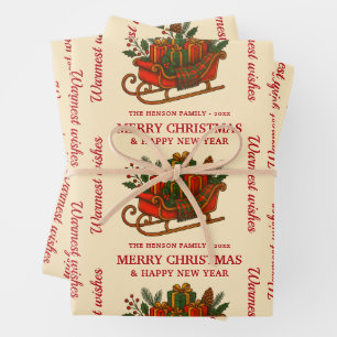 Vintage Christmas Sleigh with Gifts Personalised Wrapping Paper Sheet