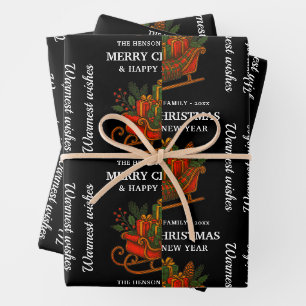 Vintage Christmas Sleigh with Gifts Personalised Wrapping Paper Sheet