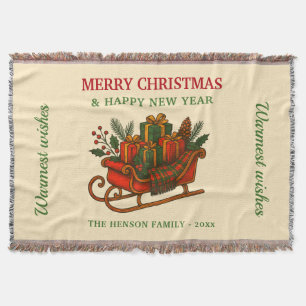 Vintage Christmas Sleigh with Gifts Throw Blanket