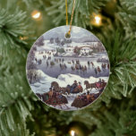 Vintage Christmas Sleighs, Central Park in Winter Ceramic Tree Decoration<br><div class="desc">Vintage illustration Christmas holiday design originally published by Currier & Ives titled Central Park in Winter, c.1880. This love and romance design features happy couples riding around in romantic horse drawn sleighs on snow in the moonlight. Ice skaters skating on a frozen lake under a full moon in the night...</div>