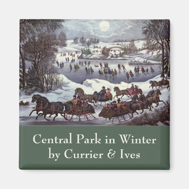 Vintage Christmas Sleighs, Central Park in Winter Magnet (Front)