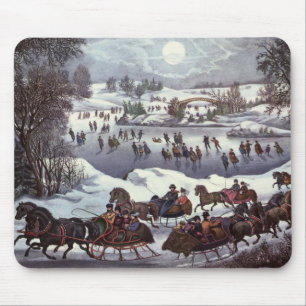 Vintage Christmas Sleighs, Central Park in Winter Mouse Pad