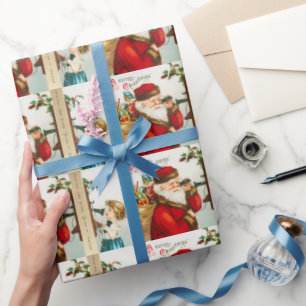 Vintage christmas snow and santa wrapping paper
