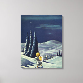Vintage Christmas, Snow Angel Walking with a Star Canvas Print