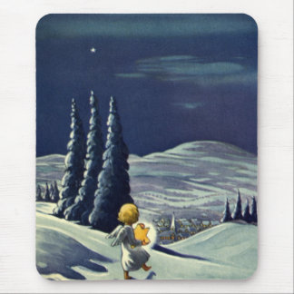 Vintage Christmas, Snow Angel Walking with a Star Mouse Pad