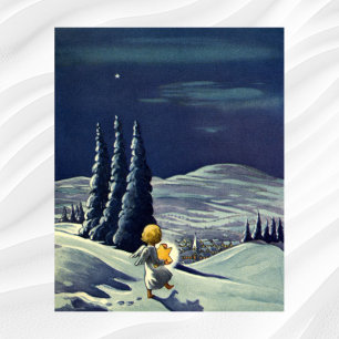 Vintage Christmas, Snow Angel Walking with a Star Poster
