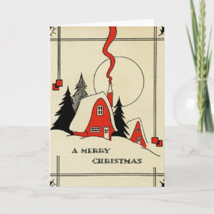 Vintage Christmas Snow Cabin Holiday Card