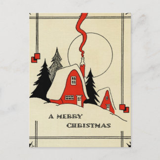 Vintage Christmas Snow Cabin Holiday Postcard