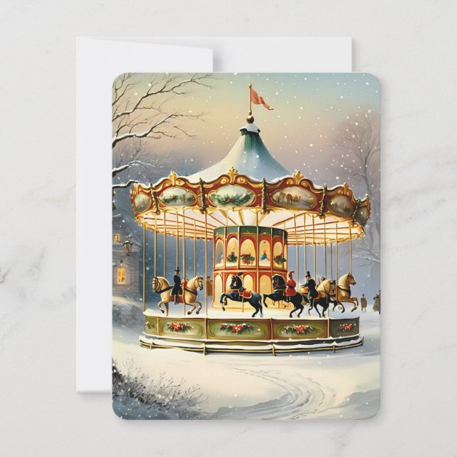 vintage christmas snow carousel holiday card (Front)
