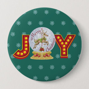 Vintage Christmas snow globe reindeer snowflakes 10 Cm Round Badge