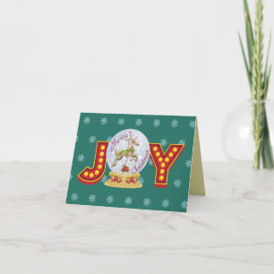 Vintage Christmas snow globe reindeer snowflakes Holiday Card