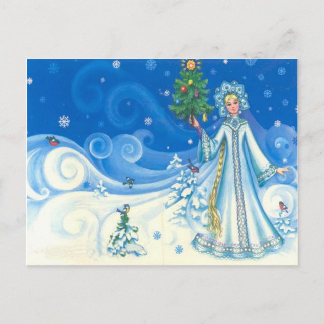 Vintage Christmas, Snow maiden Holiday Postcard (Front)