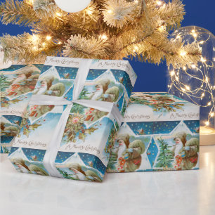 Vintage christmas snow santa wrapping paper