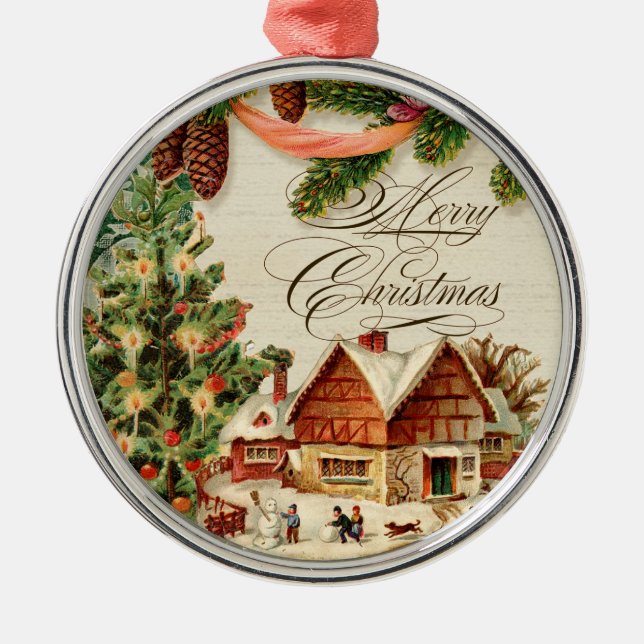 Vintage Christmas Snow Skating Custom Ornament (Front)