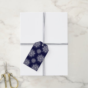 Vintage Christmas Snowflakes Blue Blizzard Pattern Gift Tags