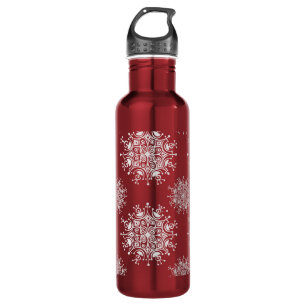 Vintage Christmas Snowflakes Red Blizzard Pattern 710 Ml Water Bottle