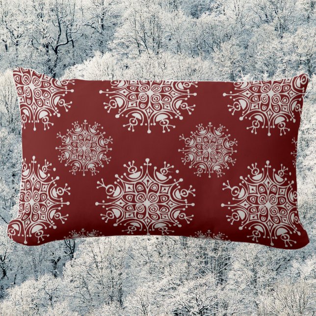 Vintage Christmas Snowflakes Red Blizzard Pattern Lumbar Cushion (Creator Uploaded)