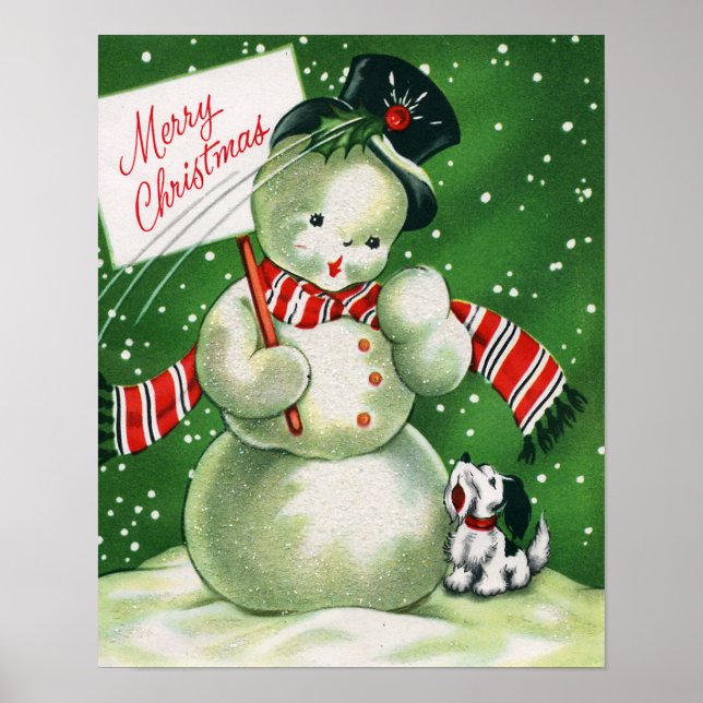 Vintage Christmas snowman and dog poster (Front)