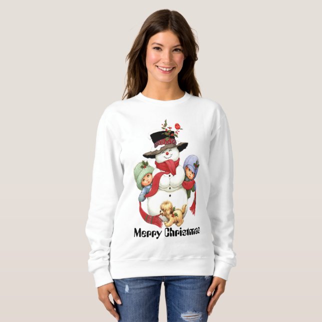 Vintage Christmas snowman and kids Christmas sweat Sweatshirt (Front Full)