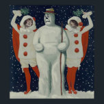 Vintage Christmas Snowman and Ladies Poster<br><div class="desc">This is a vintage illustration of a Christmas snowman and some ladies.</div>