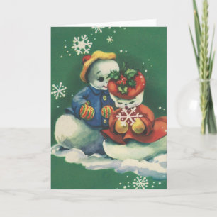 Vintage Christmas Snowman Couple Holiday Card