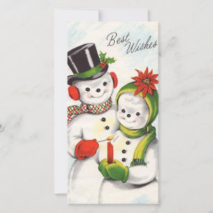 Vintage Christmas Snowman Couple Holiday Card